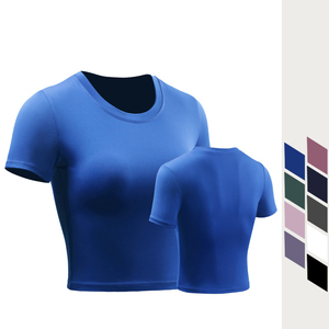 T-shirts courts ajustés pour femmes, style streetwear et sportswear, en Spandex Nylon, unis ou color block - Product Image 2