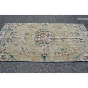 Tapis turc vintage, tapis de 4,8 x 9,3 pieds, tapis en laine beige à imprimé animal - Product Image 2