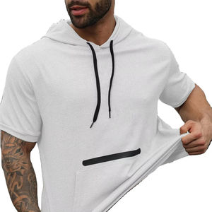 <b>Men's</b> Stylish <b>Short</b> <b>Sleeve</b> Pullover <b>Hoodie</b> Comfortable Sporty Polyester/Cotton Sweatshirt with Digital Printed Hood for Summer - Product Image 5