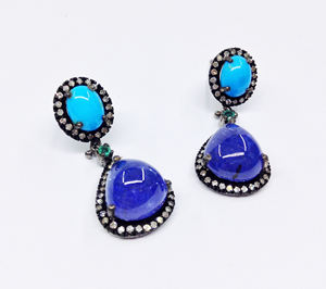 Boucles d'oreilles pendantes multi-gemmes en argent sterling 925 plaqué or, sur mesure, fournisseur, grossiste, fait main, topaze bleue, faible MOQ - Product Image 3
