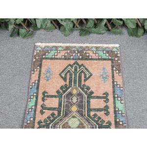 1.5x2.9 ft Turkish Rug, Vintage Small Rug, <b>Brown</b> Green Floral <b>Wool</b> Rug - Product Image 3