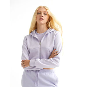 <b>Women</b> Winter Hooded Crop <b>Top</b> Hoodies Casual Loose Zipper Front Logo <b>Fleece</b> Eco-Friendly Breathable Polyester Cotton - Product Image 1