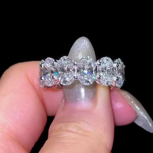 แหวนเพชรโมอีสทรงรีขนาด5x3มม. สายรัดแต่งงานแบบเต็มรูปแบบแหวนซ้อนแบบคลาสสิกเครื่องประดับชุบทองคำขาว - Product Image 1