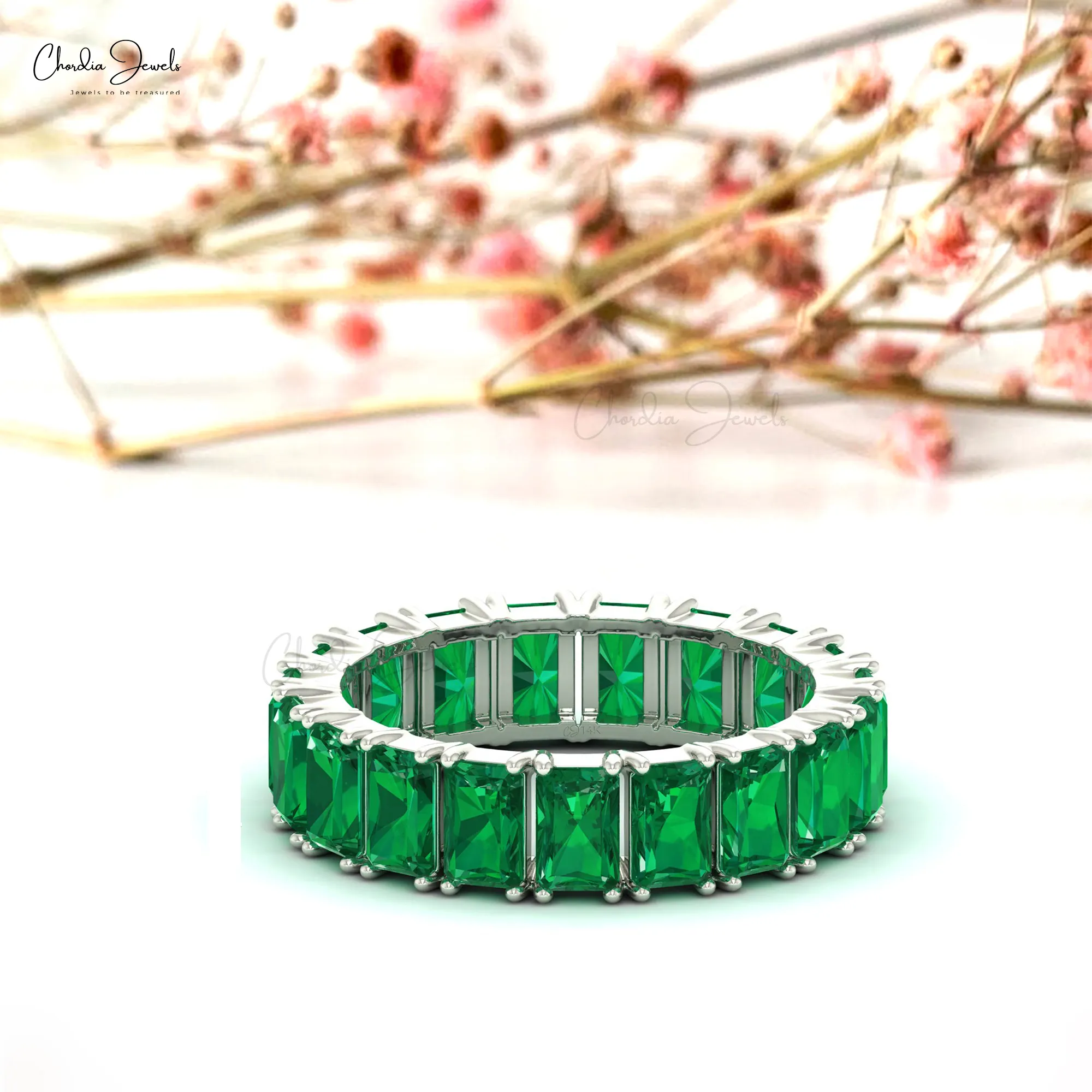 Natural Emerald Eternity Band Engagement Ring 14k Solid Gold Ring Fine Ring Jewelry Wholesaler Wholesale Factory Price