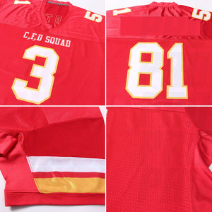 Maillot de football américain authentique en maille rouge, blanc et or personnalisé, vêtements de football américain élégants personnalisés, uniformes de sublimation - Product Image 5
