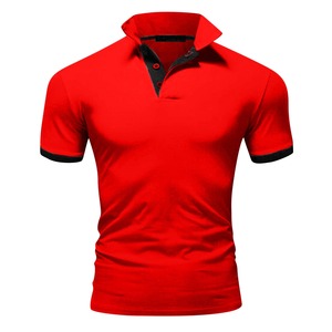 Polos de alta calidad con contraste rojo y negro para hombres y mujeres, polos transpirables antiarrugas de manga corta con botones - Product Image 3