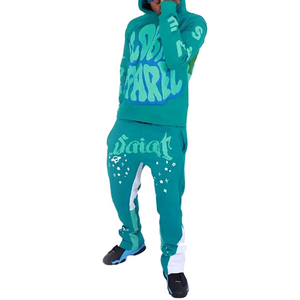 Poids lourd 100% coton Vintage survêtements survêtements hommes haute qualité XL taille à capuche pantalons de survêtement ensemble imprimé Logo hiver - Product Image 1