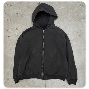 Personalizado de alta calidad desgastado ácido stonewash Hoodie 100 algodón Sudadera con capucha de gran tamaño French Terry Vintage Wash sunfaded Hoodies hombres - Product Image 4