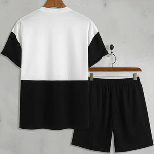 ชุดเซ็ตเสื้อยืดโอเวอร์ไซส์ผู้ชายผ้าเทอร์รี่คอตตอน 100% ระบายอากาศดี สีพื้น พร้อมโลโก้ด้านหน้า  กางเกงขาสั้นลำลอง 2 ชิ้น ชุดฤดูร้อน - Product Image 5