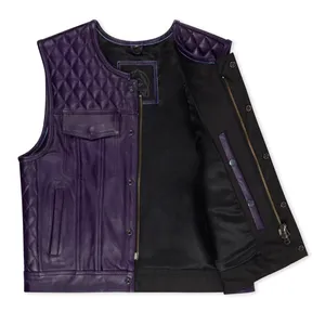 Gilet de moto sans manches en cuir point de diamant pour gilet en cuir véritable Tall Rider personnalisé de haute qualité - Product Image 2