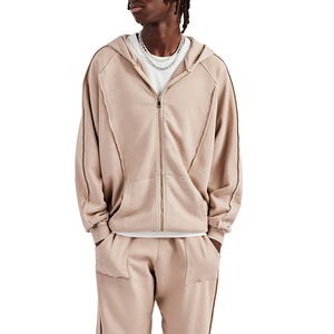 Ensemble de survêtement pour homme de haute qualité, surdimensionné, ample, délavé à l'acide, avec fermeture éclair sur le devant, couleur pierre - Product Image 3