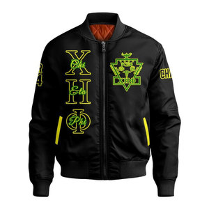 เสื้อแจ็คเก็ตบอมเบอร์สีขาวสำหรับผู้ชายของ Chi Eta Phi พร้อมตัวอักษรสีเขียวและโลโก้ ซิปด้านหน้า เสื้อคลุมกันลมลำลอง - Product Image 6