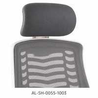 Chaise de bureau en maille à cadre blanc, appui-tête gris rembourré, siège réglable en hauteur, base à roulettes argentée pour espaces de travail modernes à domicile
