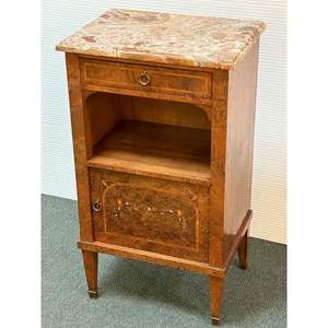 Luxury French Style Single <b>Bedside</b> Table Handcrafted Premium Mahogany Burl Veneer Nightstand Natural Marble Bedroom Furniture - Product Image 4