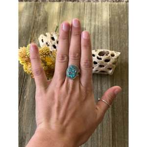 Kingman <b>Turquoise</b> Sterling Silver <b>Ring</b> Size 8.25-Navajo Handcrafted Fine Jewelry - Product Image 2
