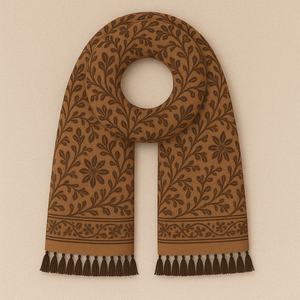 Estola Rectangular Larga Beige de Primera Calidad, 100% Lana y Rayón, con Bordado de Lunares, Reversible, Duradera y Transpirable para Mujer - Product Image 1