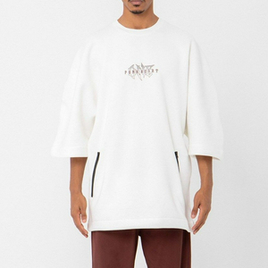 T-shirt Homme 2023 Coupe Oversize Épaules Tombantes Imprimé Sérigraphié Détail Zip Personnalisé 100% Coton Tricoté Écologique Décontracté 180-200 - Product Image 1