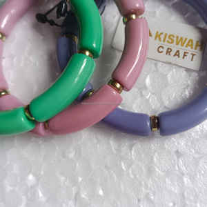 Moderne élégant résine Lucite élastique Tube perlé extensible superposition grosse pile acrylique femmes Bracelet anniversaire à la mode - Product Image 1