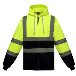 Hi Vis Safety Fleece Zip Hoodie for <b>Men</b> Reflective Sweatshirts <b>Jackets</b> Detachable Hood <b>Cycling</b> Safety <b>Jacket</b> - Product Image 3