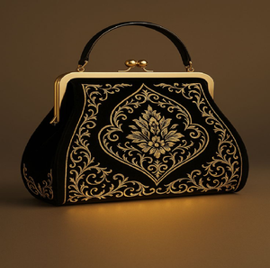 Sac à main de luxe à fleurs en relief avec des détails dorés et des accents de rouge vif. Chic. Disponible à prix de gros. - Product Image 2