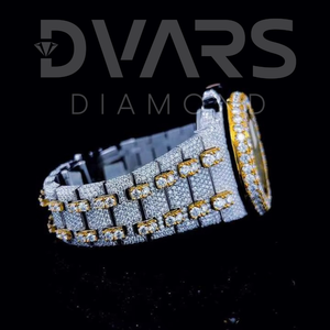 Montre mécanique unisexe de style hip-hop en acier inoxydable plaqué or jaune avec mouvement ETA, sertie de diamants moissanite VVS de haute qualité - Product Image 2