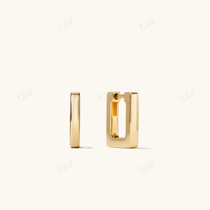 Pendientes de aro geométricos cuadrados rectangulares de oro brillante, diseño Huggie de moda simple, pendientes de aro finos gruesos y delicados modernos - Product Image 2