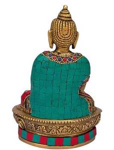 Sculpture de Bouddha Vitarka en laiton artisanal de 7,4 pouces avec finition multicolore, idéale pour la décoration de la maison porte-bonheur et les cadeaux attentionnés - Product Image 2