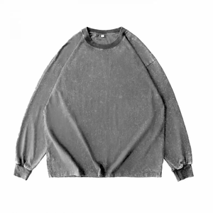Hot Selling Drop Shoulder Custom logo Acid Wash <b>Sweatshirt</b> Round Neck French Terry Oversized Men Cotton <b>Vintage</b> <b>Sweatshirt</b> - Product Image 5