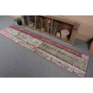 Vintage 21 X 89 ft <b>Red</b> Beige Turkish Wool Rug Handmade Large Area Rectangle Rug Abstract Patchwork <b>Latex</b> 10mm Hallway Room - Product Image 3