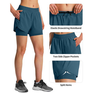 Short léger 2 en 1 pour femmes avec doublure intérieure short de course et d'entraînement d'été design personnalisé vêtements de sport à séchage rapide - Product Image 3