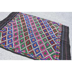 Alfombra Kilim Vintage de 4.9x7.6 pies, Alfombra Turca Marroquí Azul con Parches, Lana Ecológica con Respaldo de Látex - Product Image 4