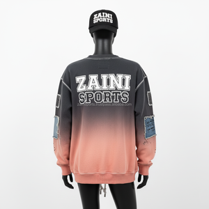 Sudadera para Mujer con Efecto Desgastado y Degradado, Felpa de 340 GSM, Panel de Mezclilla Desgastada, Parche de Bordado Personalizado con Logotipo, Sudadera Transpirable para Mujer - Product Image 2