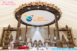 Mandap de boda hindú con decoración de flores de glicinia, decoración Mandap de boda de fusión tradicional, tema dorado, Mandap de boda india - Product Image 3