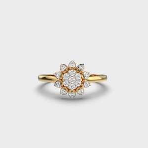 SHIVPATH Anillo de racimo floral de oro amarillo sólido de 14K elegante para mujer con moissanita atemporal regalo de boda o compromiso - Product Image 1