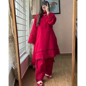 Vêtements d'été rouges pour filles, 100% coton respirant avec col mandarin - Product Image 1