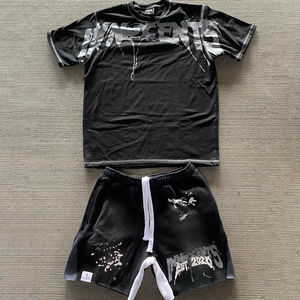 Conjunto corto de verano para hombre, camiseta de manga corta, conjuntos de pantalones cortos, dos piezas, logotipo personalizado, conjunto de chándal informal de verano para hombre, transpirable - Product Image 3