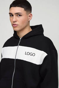 ชุดวอร์มสีดำโอเวอร์ไซส์มีฮู้ดสำหรับทุกเพศแผ่น500GSM ระบายอากาศได้ดีเลกกิ้นกว้างแบบมีฮู้ด - Product Image 5