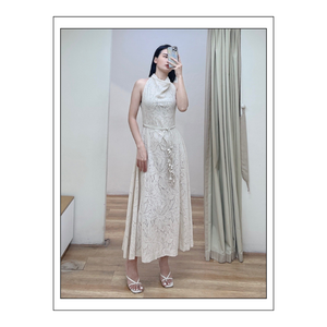ชุดเดรสทางการสำหรับผู้หญิงชุดเดรสทางการมีแถบคาดลายดอกไม้ชุดเดรสยาวสำหรับผู้หญิงชุดเดรสผ้าออแกนิคสีขาวมีป้ายสั่งทำ - Product Image 1