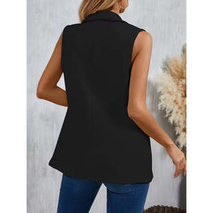 Veste en satin sans manches pour femme, col à bouton unique sur le devant, 32945 - Noir - Product Image 5