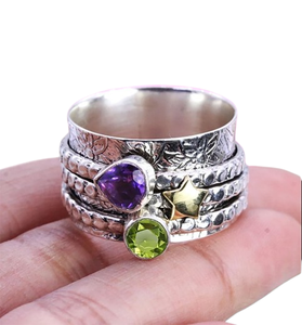 Anillo giratorio de amatista con piedras preciosas hechas a mano de plata 925, anillo de moda estampado de plata de ley sólida 925, el mejor diseño, joyería clásica - Product Image 1