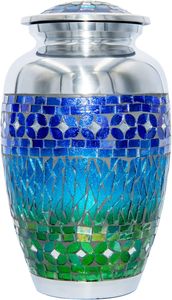 โกศเพลิงศพโมเสคสีน้ําเงินสีเขียวขนาดกลางแกะสลักแบบกําหนดเองสําหรับสัตว์เลี้ยงหรือมนุษย์ - Product Image 4