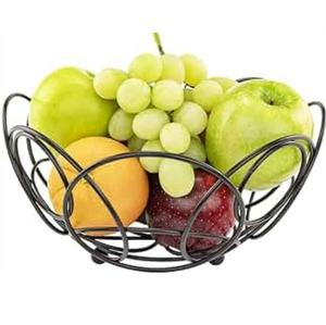 Panier en métal à fil rond noir avec revêtement en poudre pour la cuisine à domicile, tendance, pour le stockage des fruits ou des légumes - Product Image 2