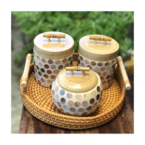 Tarro Redondo de Madera con Tapa, Tarro de Bambú Hilado con Incrustaciones de Cáscara de Huevo, Tarro de Bambú Hecho a Mano con Incrustaciones de Nácar para Regalo, Decoración Navideña - Product Image 5