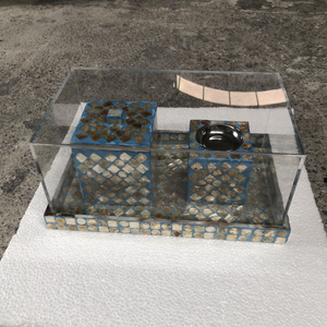 Ensemble de brûleur à encens et plateau de décoration d'intérieur de haute qualité, fait à la main pour les fêtes de l'Aïd, en bois naturel avec incrustations de nacre - Product Image 5