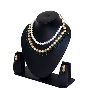 Ensemble de collier vintage Kundan avec perles blanches pour femmes, plaqué or, bijoux de mariée et de haute joaillerie pour mariage et cadeau - Product Image 2