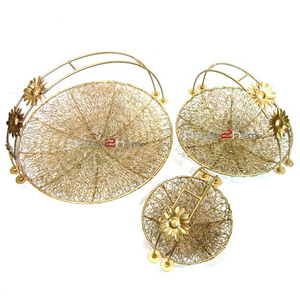 Handmade Round Shape Metal <b>Gift</b> <b>Hamper</b> Basket Superior Quality Gold Color Metal <b>Wedding</b> Basket in India - Product Image 2