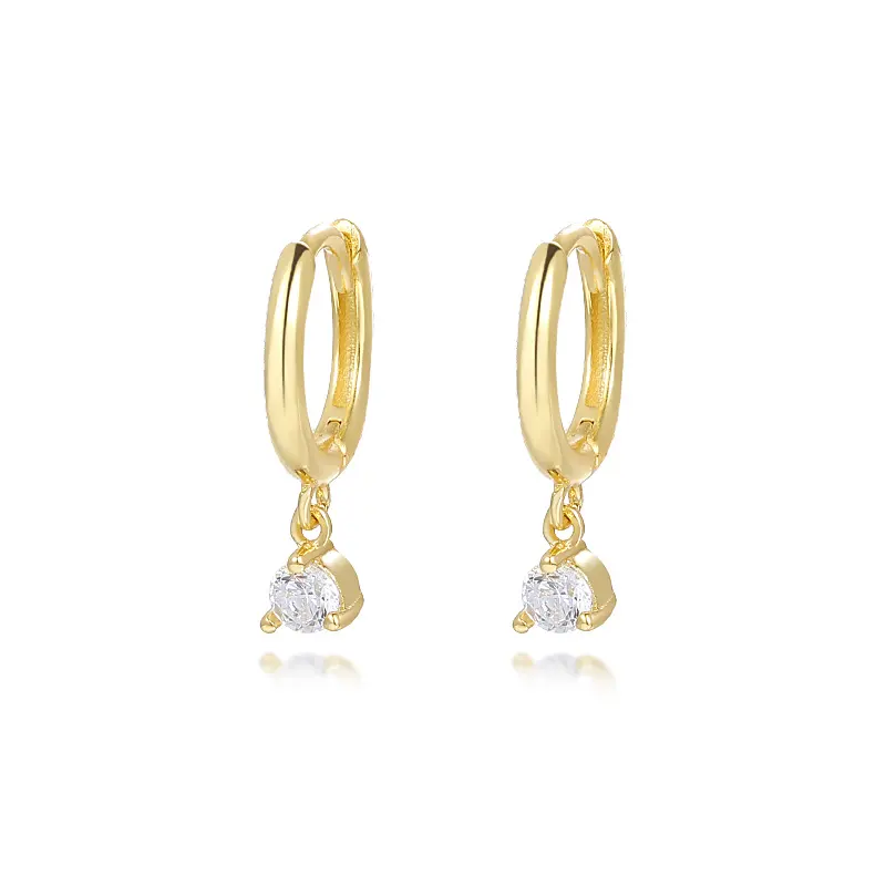 Orecchini all'ingrosso di moda in argento 925 sterling di lusso alla moda cerchio 18k oro colorato tondo zircone orecchini a cerchio piccoli