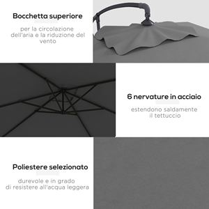 Pour parasol de jardin décentré avec base croisée et ouverture à manivelle Polyester et acier 294x193cm Gris - Product Image 5