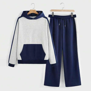 เสื้อฮู้ดดี้สีเทาและน้ำเงินเข้มแบบตัดกันสำหรับผู้ชาย พร้อมกางเกงเข้าชุด ชุดวอร์ม ODM Trackstar OEM แบรนด์ส่วนตัว - Product Image 1