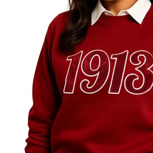 Maroon 1913 DST Chenille Crewneck Sweatshirt Premium Fleece Sorority Apparel Greek Delta Clothing Warm Winter Top - Product Image 5